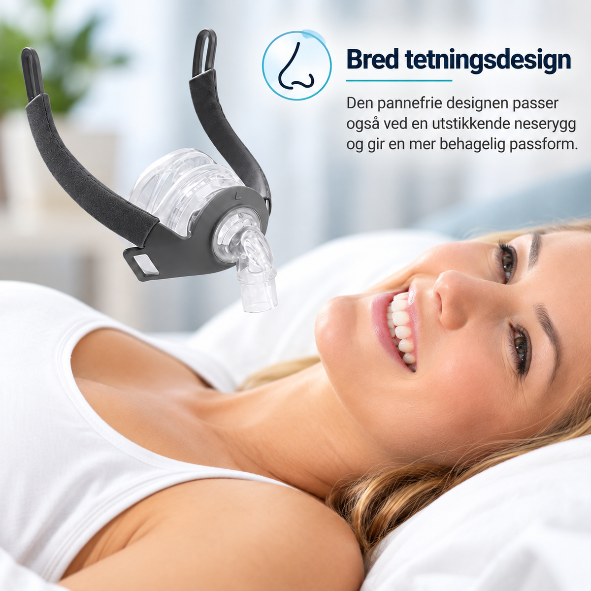 Pannefri CPAP-nesemaske med justerbart hodebånd