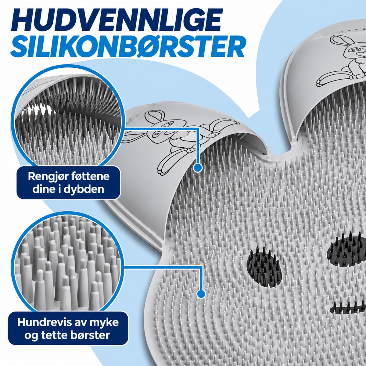 Fotbørstematte i silikon for dusj og bad