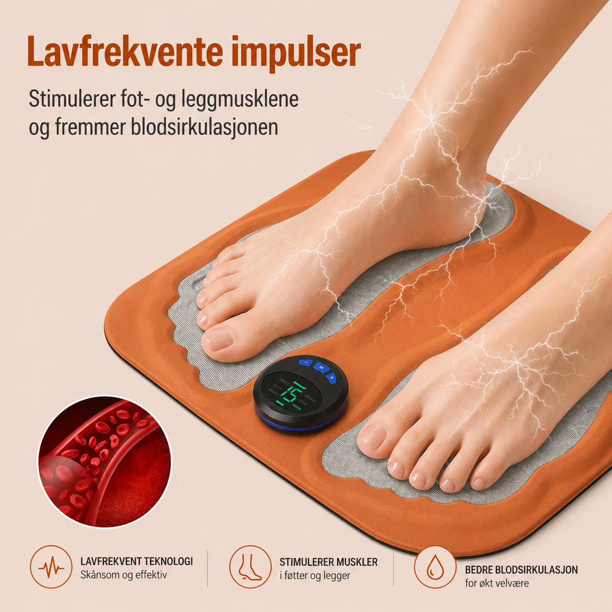 Fotmassasjematte med 3D-massasjepunkter