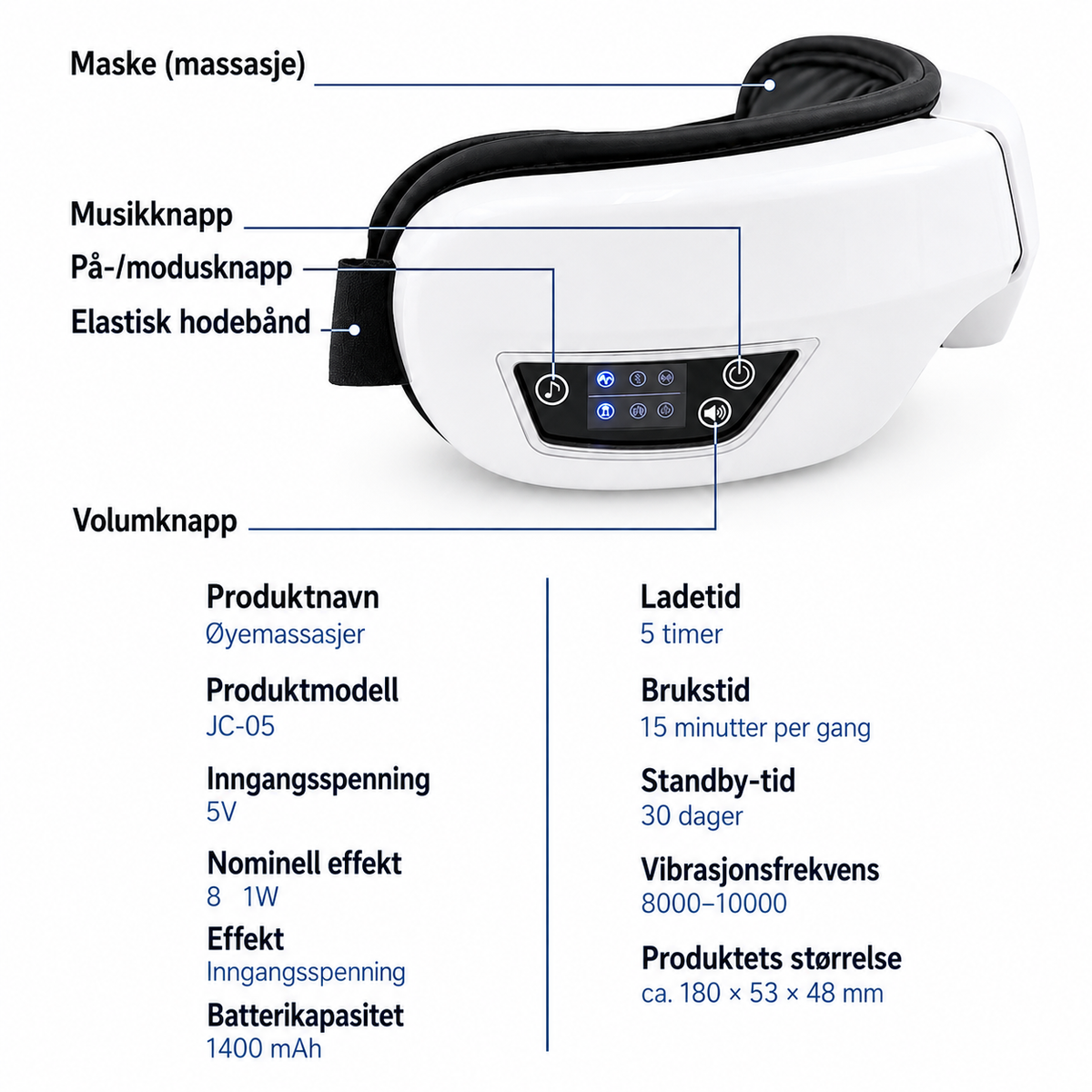 Øyemassasje med Lufttrykk & Bluetooth | For Migrene